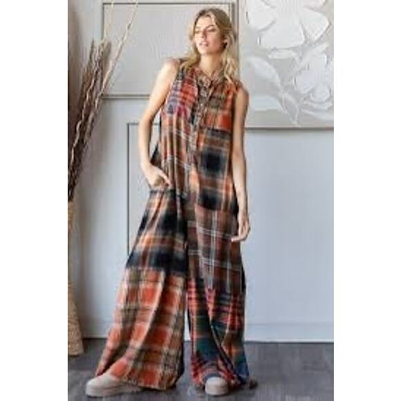 MSRP $79 ✨ Patchwork Cotton-Blend Wide-Leg Romper – Size S (Fits Up to L) ✨ - Picture 1 of 6